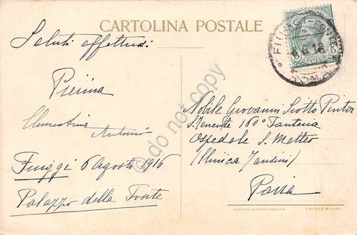 Cartolina Fiuggi Palazzo della Fonte panorama ovale illustrata 1916