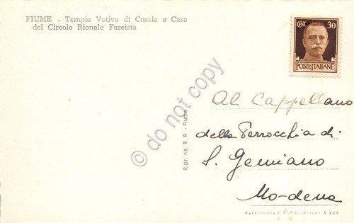 Cartolina Fiume Italiana Tempio Votivo di Cosale Circolo Rionale | Immagine Gallery 2