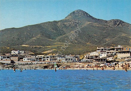 Cartolina Fluminimaggiore Porixeddu dal mare spiaggia e case