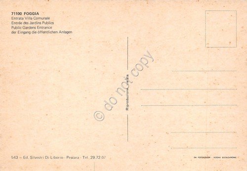 Cartolina Foggia entrata Villa Comunale notturno anni '70