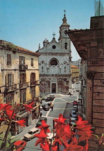 Cartolina Foggia Piazza Cattedrale auto edicola animata anni '70