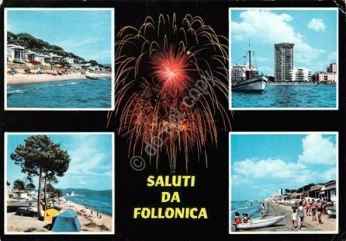 Cartolina Follonica vedute fuochi artificiali 1969 (Grosseto) | Immagine principale