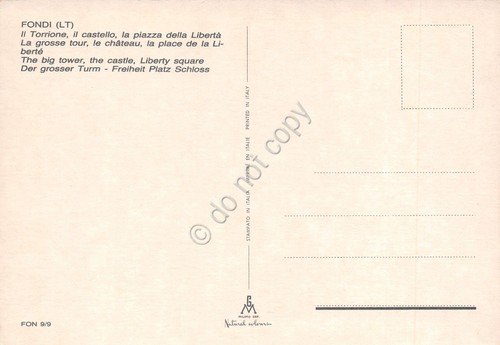 Cartolina Fondi Piazza Libertà Torrione Castello animata auto anni '80