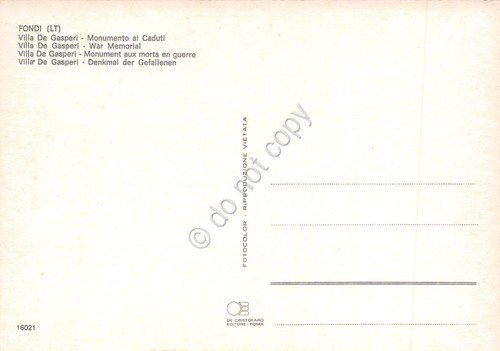 Cartolina Fondi Villa De Gasperi Monumento ai Caduti anni '80 | Immagine Gallery 2