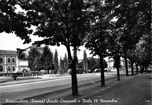 Cartolina Fontanellato Viale IV Novembre e scuole comunali anni' 50