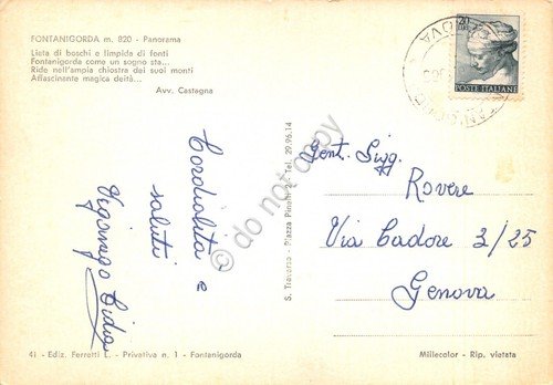 Cartolina Fontanigorda Panorama poesia Avv. Castagna anni '60