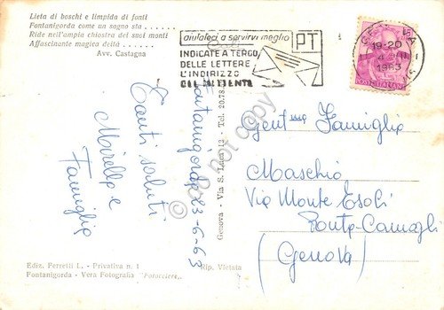 Cartolina Fontanigorda vedute timbro targhetta PT 1963 | Immagine Gallery 2