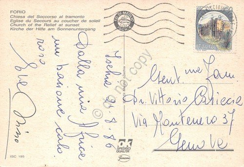 Cartolina Forio Chiesa del Soccorso al tramonto 1986 (Napoli) | Immagine Gallery 2