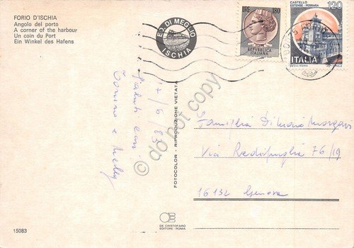 Cartolina Forio d'Ischia angolo del porto pescatori animata barche (Napoli)