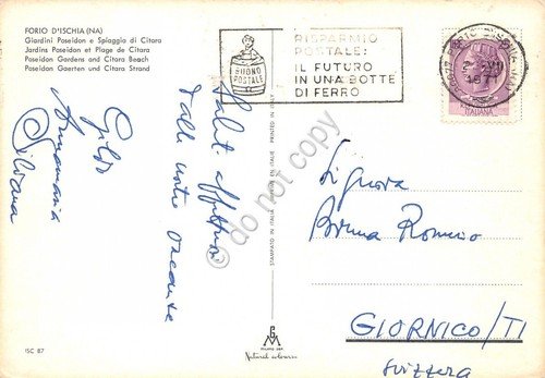 Cartolina Forio d'Ischia Spiaggia Citara Giardini Poseidon 1971 (Napoli)