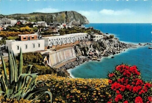 Cartolina Forio Ischia panorama Pensione Nettuno colorata