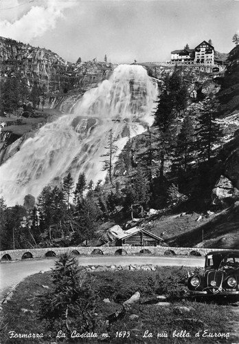 Cartolina Formazza Cascata auto d'epoca (Verbania)