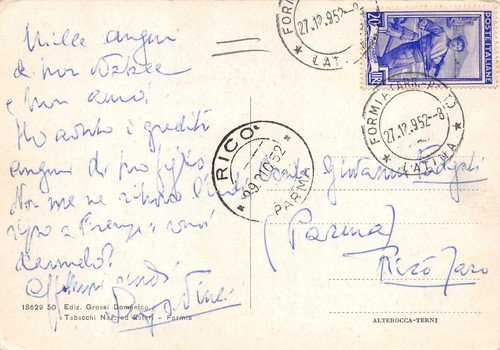 Cartolina Formia Giardini Pubblici 1952