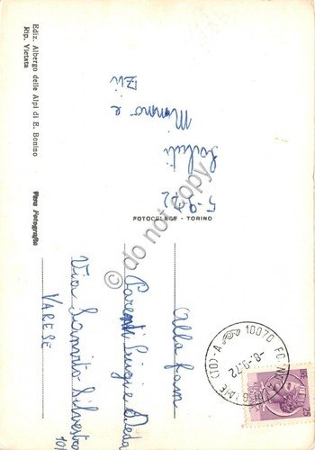 Cartolina Forno Alpi Graie Gruppo Ville e veduta santuario 1972