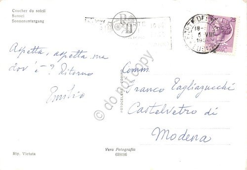 Cartolina Forte dei Marmi al tramonto spiaggia stabilimento barche 1954 | Immagine Gallery 2