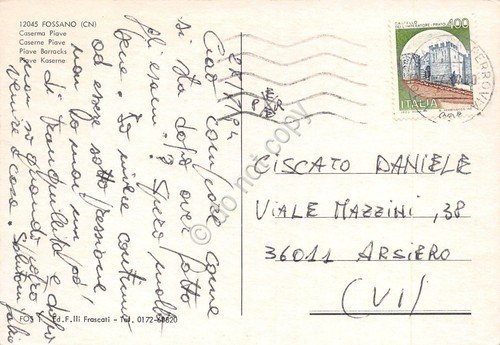 Cartolina Fossano Caserma Piave