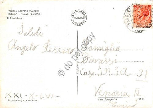 Cartolina Frabosa Soprana Bossea Ciondolo anni '50 (Cuneo)
