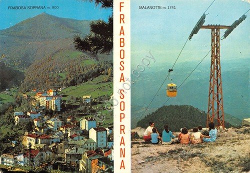 Cartolina Frabosa Soprana Panorama e funivia animata Timbro SCONOSCIUTO 1973