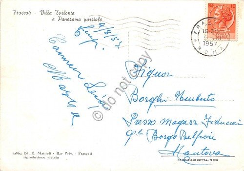 Cartolina Frascati Villa Torlonia panorama parziale 1957