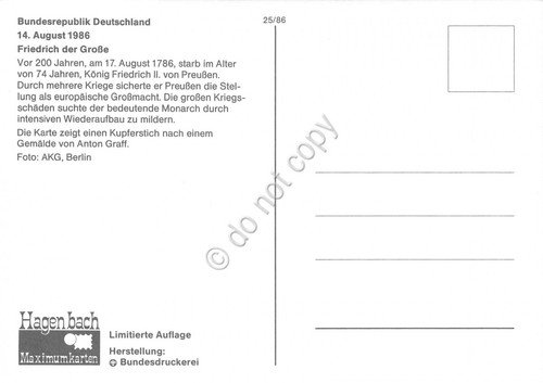 Cartolina Friedrich der Grosse 1986 timbro filatelico | Immagine Gallery 2