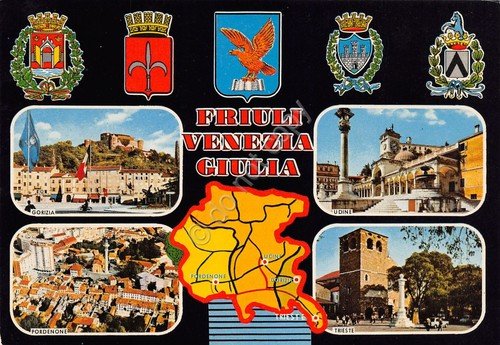 Cartolina Friuli Venezia Giulia vedute varie Stemma città