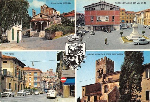 Cartolina Fucecchio Via Roma Piazza Montanelli Chiesa Torre Stemma paese …