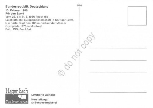 Cartolina Fur den Sport 1986 timbro filatelico