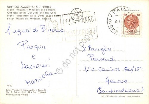 Cartolina Furore Costiera Amalfitana Roccia Madonna con Bambino 1974 (Salerno) | Immagine Gallery 2