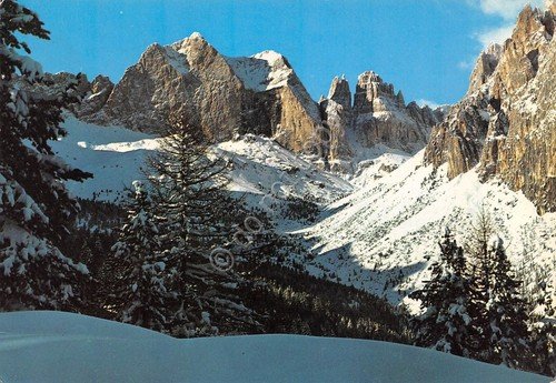 Cartolina Gardeccia Catinaccio Torri del Vajolet 1972 con neve | Immagine principale