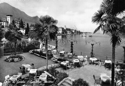 Cartolina Gardone Riviera panorama da terrazza bar 1961