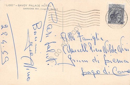 Cartolina Gardone Riviera Savoy Palace Hotel Lido illustrata 1959