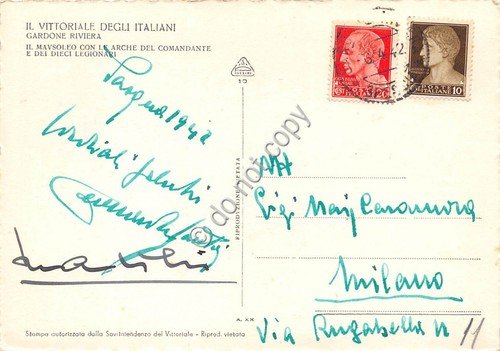 Cartolina Gardone Riviera Vittoriale Mausoleo 1942