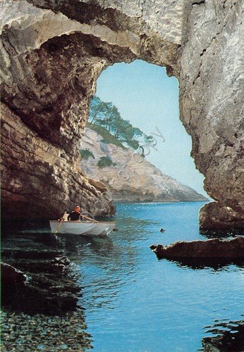 Cartolina Gargano Litorale Vieste Mattinata Grotta baia Pugnochiuso 1980 animata