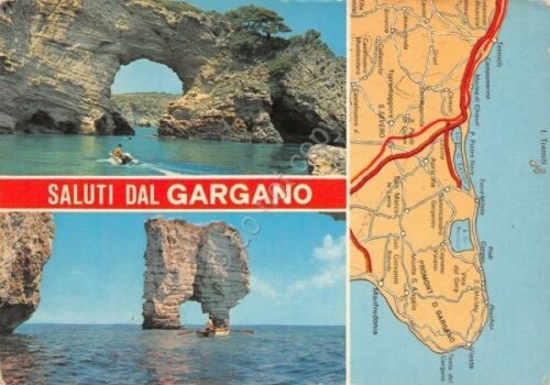 Cartolina Gargano vedute e mappa 1980 (Foggia) | Immagine principale