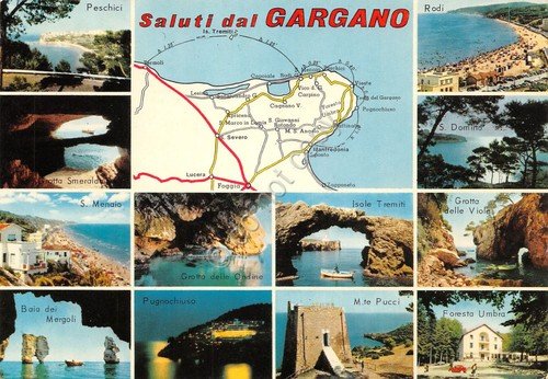 Cartolina Gargano vedute varie località e mappa 1973 (Foggia) | Immagine principale