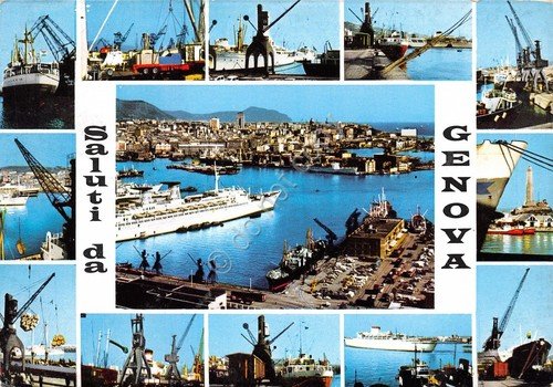 Cartolina Genova 13 vedute porto barche navi