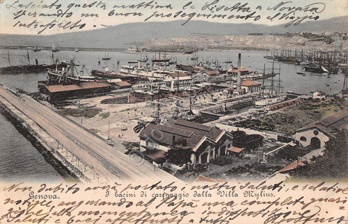 Cartolina Genova Bacini di Ormeggio da Villa Mylius 1900 circa