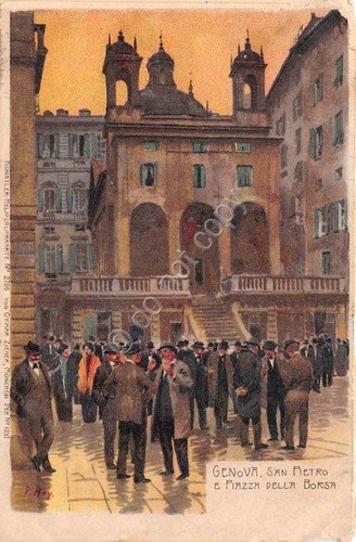 Cartolina Genova Chiesa San Pietro e Piazza della Borsa Illustrata … | Immagine principale