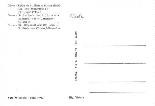 Cartolina Genova Chiesa Santo Stefano Fonte Battesimale Cristoforo Colombo