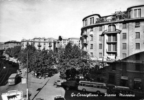 Cartolina Genova Cornigliano Piazza Massena distributore Agip 1959 | Immagine Gallery 1
