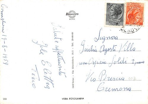 Cartolina Genova Cornigliano Piazza Massena distributore Agip 1959 | Immagine Gallery 2