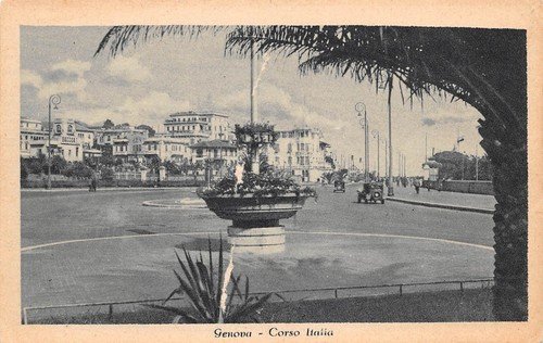 Cartolina Genova Corso Italia Auto d'epoca