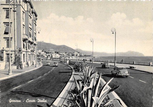 Cartolina Genova Corso Italia Auto d'epoca