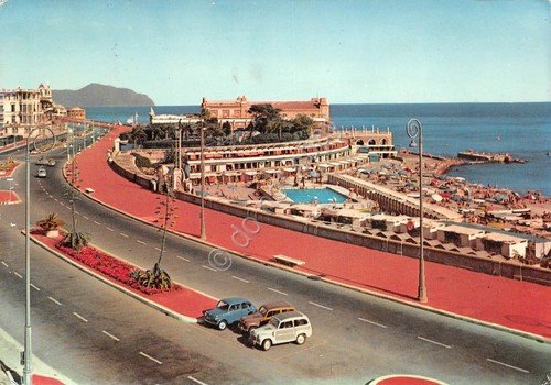 Cartolina Genova Corso Italia Bagni Nuovo Lido auto d'epoca