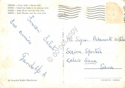 Cartolina Genova Corso Italia Bagni Nuovo Lido auto d'epoca