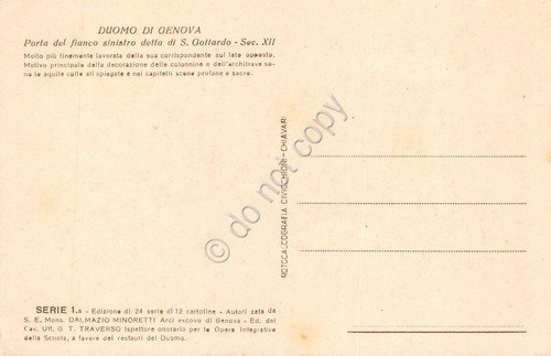 Cartolina Genova Duomo Serie 1 Porta fianco sinistro Dalmazio Minoretti