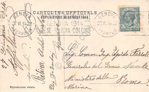 Cartolina Genova Esposizione 1914 Colonie Timbro Marina Colonie 1914