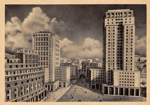 Cartolina Genova Illustrata Grattacieli