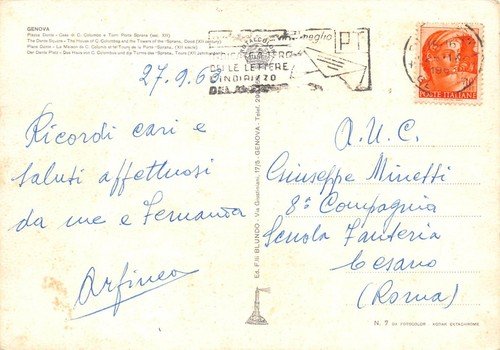 Cartolina Genova illustrata Piazza Dante Casa Colombo auto d'epoca 1963 | Immagine Gallery 2