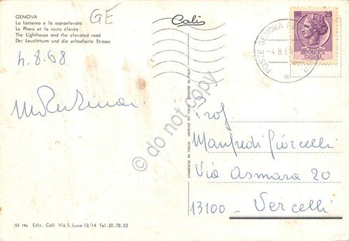 Cartolina Genova La Lanterna e la sopraelevata 1968
